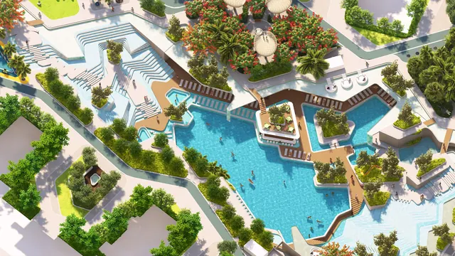 Elan The Emperor - aerial view of resort-style pool and landscape render thumbnail