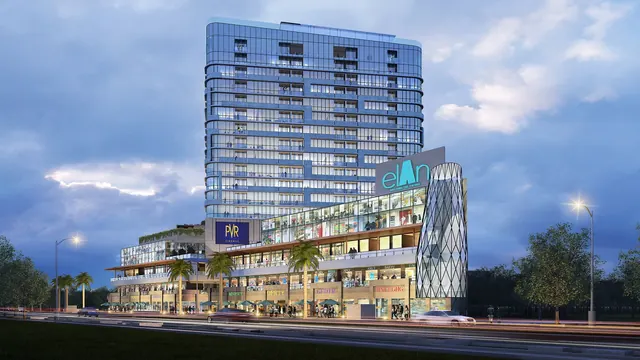 Elan Mercado - Dusk view of the retail podium and tower (render) thumbnail