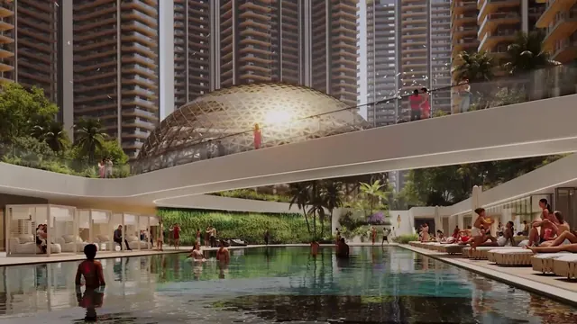 Elan The Presidential - pool deck with towers and dome render (frame from official banner video) thumbnail