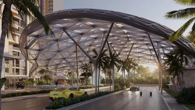 Elan The Presidential - landscaped arrival boulevard under canopy render (frame from official banner video) thumbnail