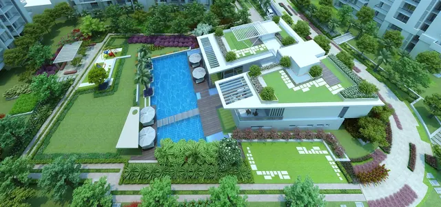 Godrej Oasis - aerial view of clubhouse and pool thumbnail