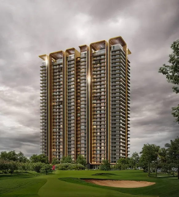 M3M St Andrews - Tower exterior over golf landscape, day render thumbnail